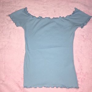 Baby blue slim off the shoulder Hollister top